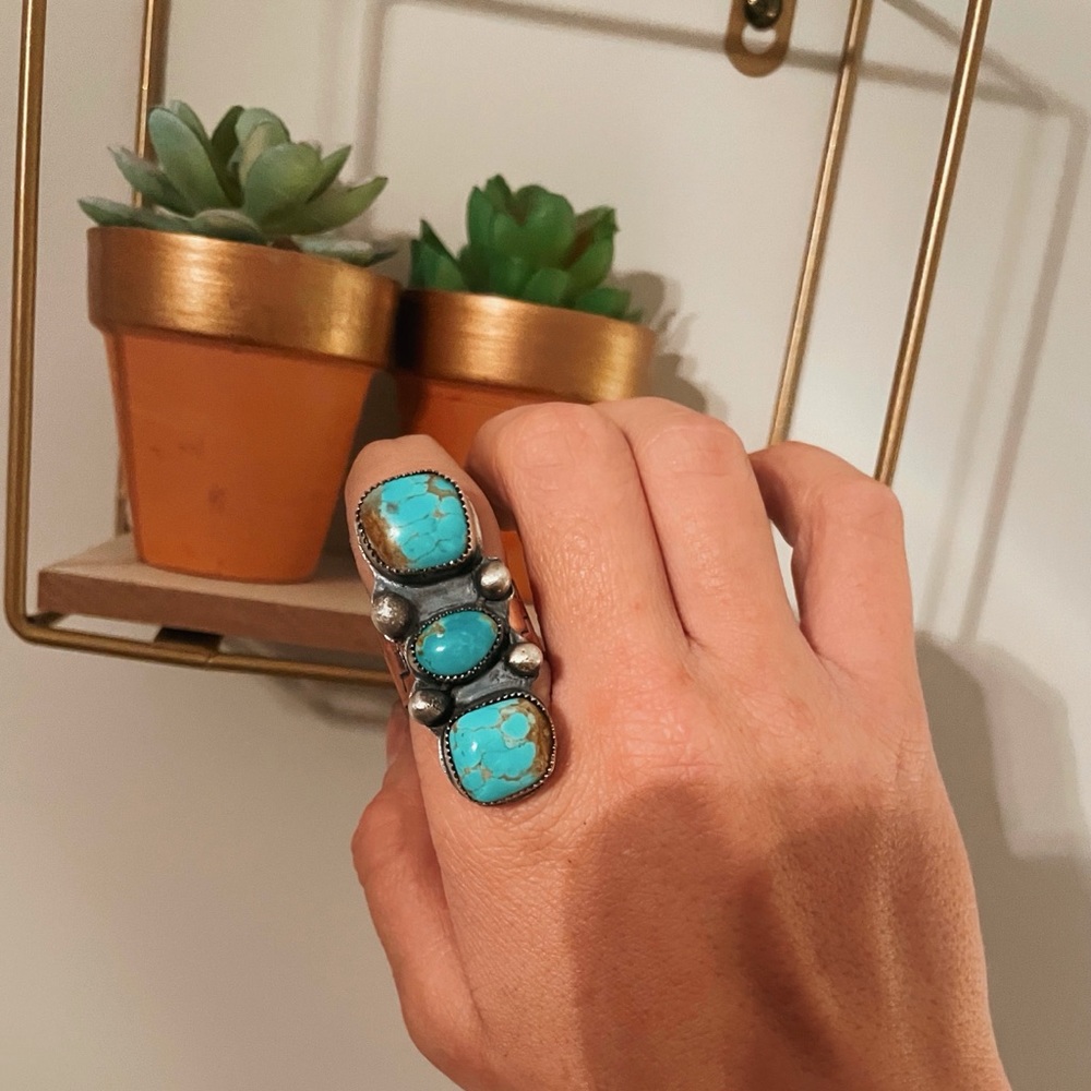 Genuine Turquoise & Sterling Silver Ring sz 8.5